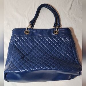 JM Collection Elegant Blue Quilted Tote Bag Minor Wear 17in x 13in